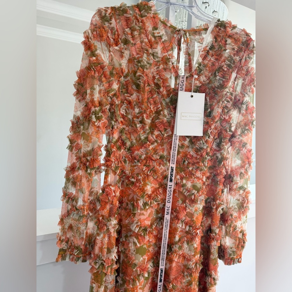 Anthropologie Mac Duggal Floral long sleeve ruffle dress - Picture 7 of 10